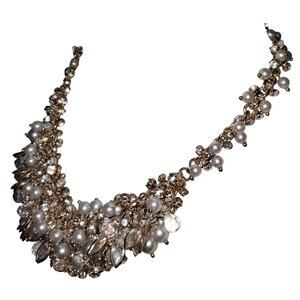 Ali Khan New York Beaded Faux Pearl Rhinestone Cluster  Necklace